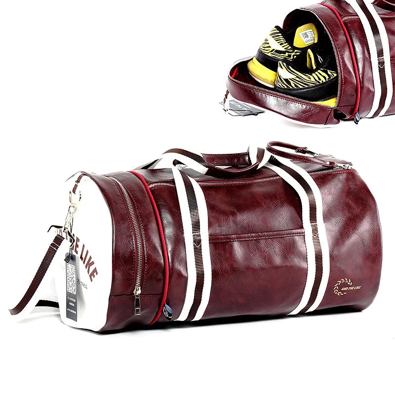 Gym Bag Men And Women Shoulder Bag Messenger Portable Training Basketball Bag Cylinder Travel Bag Sports Leather Handbag Tennis