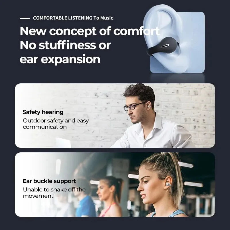 Wireless Bone Conduction Bluetooth Headphones with Charging Case, Clip on, Sports Headphones