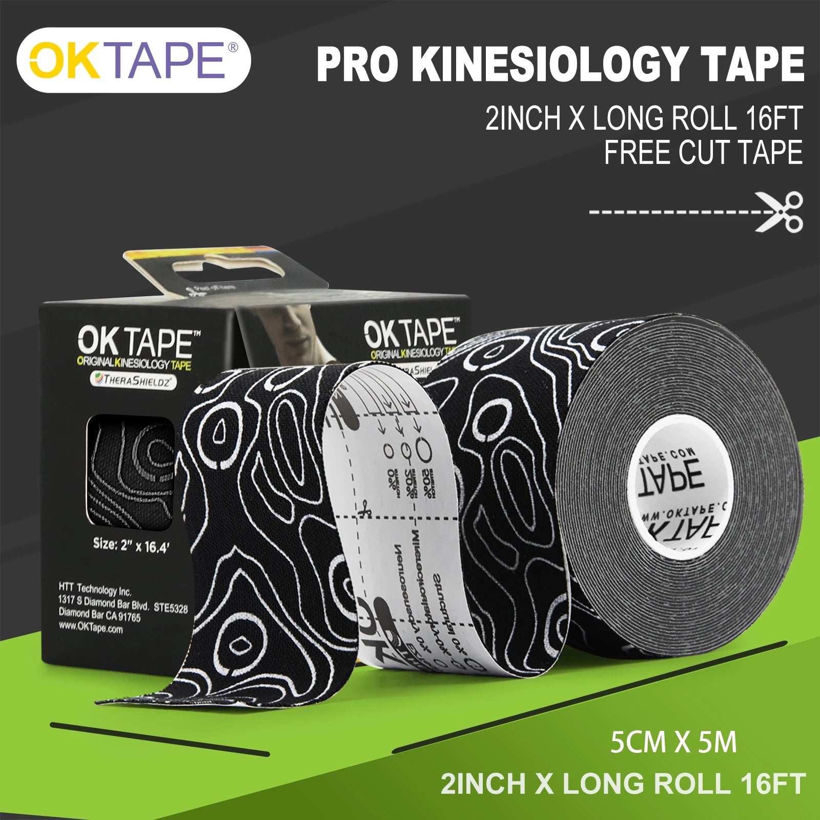 OK TAPE PRO Kinesiology Tape, Free Cut Breathable Waterproof Elastic Athletic Bandage Latex Free Fitness Gym Pain Relief 5CMx5M