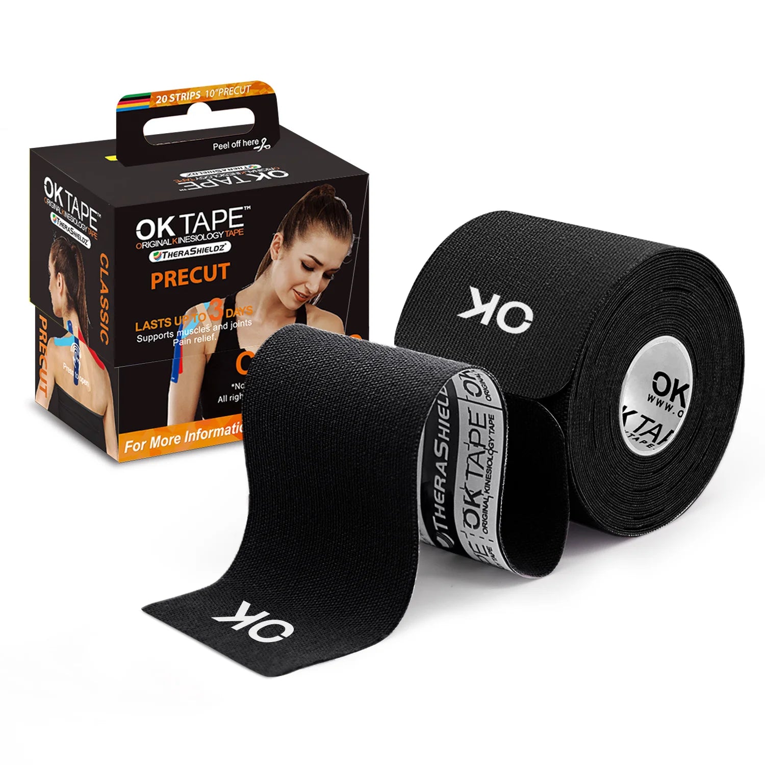 OK TAPE Kinesiology Tape 5CM X 5M Precut, 20 Strips, Latex Free Elastic Athletic Bandage, Gym Fitness Ankle Knee Finger Arm