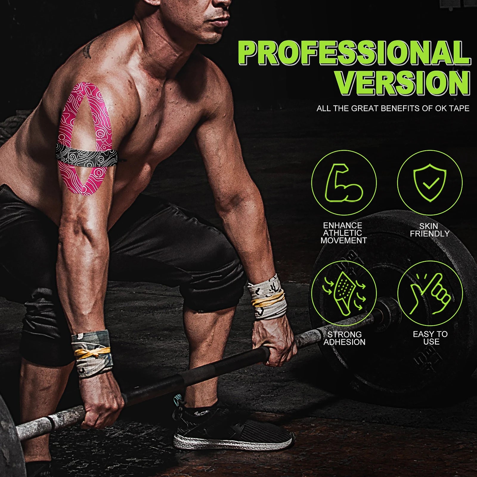 OK TAPE PRO Kinesiology Tape, Free Cut Breathable Waterproof Elastic Athletic Bandage Latex Free Fitness Gym Pain Relief 5CMx5M