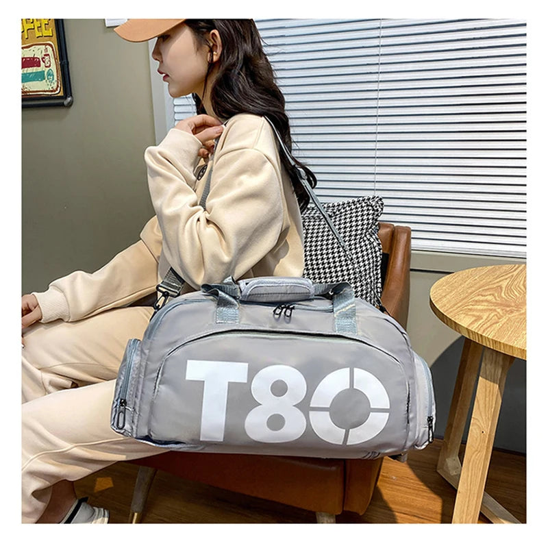 T80 Gym Sports Backpack for Women Man Hand Bag Fitness Travel Outdoor Yoga Shoe Shoulder Duffle Crossbody Portable Training Bag
